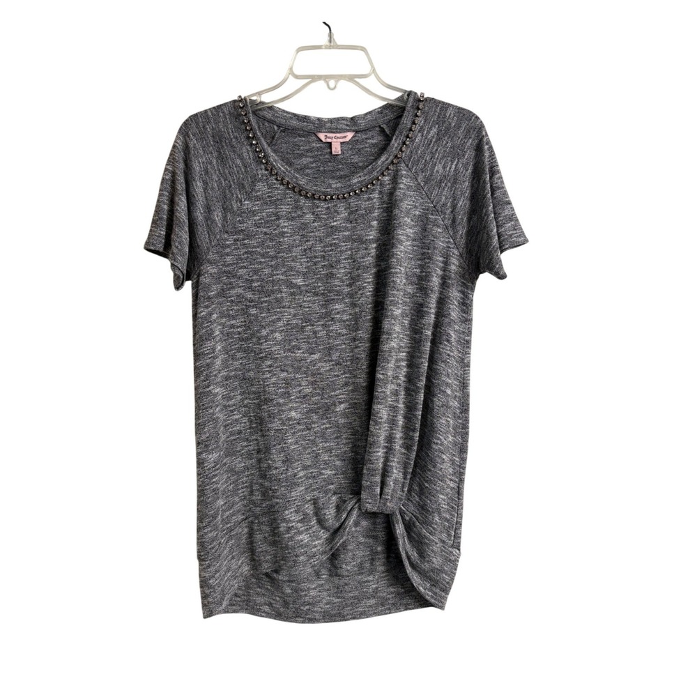 Juicy Couture Gray Rhinestone Neck Front Knot Top Womens Large L Athleisure‎